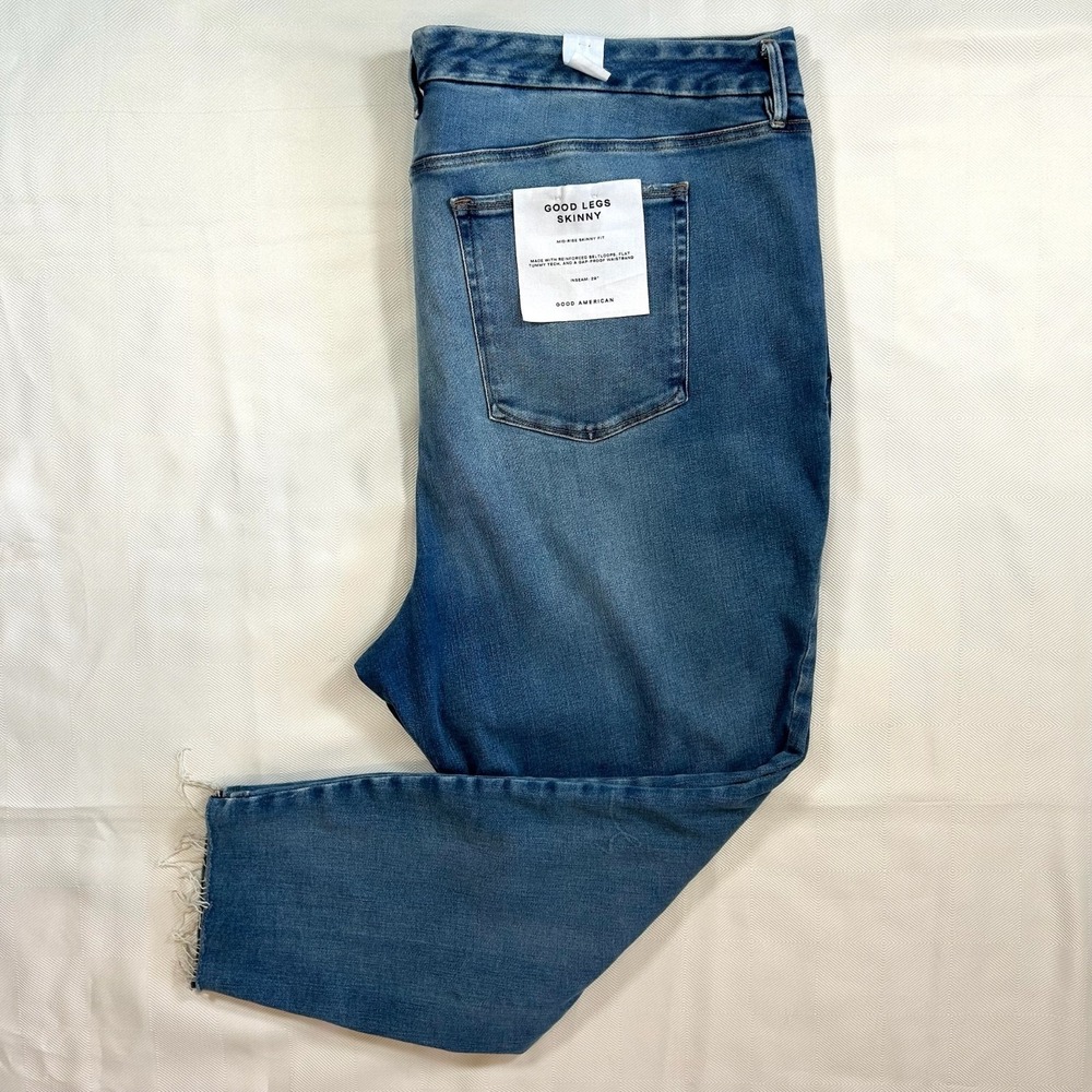 Good American Distressed Mid-Rise Good Legs Skinny Jeans Womens 30 Plus NWT $179